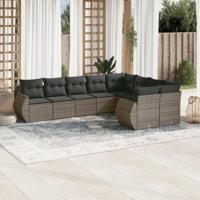 9-delige Loungeset met kussens poly rattan grijs - thumbnail
