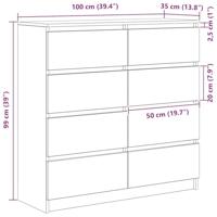 Dressoir 100x35x99 cm bewerkt hout sonoma eikenkleurig - thumbnail