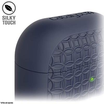 Keyring Case voor AirPods 1 en 2 - Siliconen AirPods-case met textuurpatroon, oplaadlampje zichtbaar, oppervlakteafwerking met extra grip, inclusief sleutelring, compatibel met draadloos opladen - Marineblauw