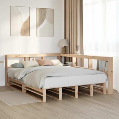 Bed met boekenkast zonder matras massief grenenhout 135x190 cm - thumbnail