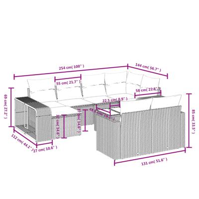 11-delige Loungeset met kussens poly rattan bruin - thumbnail