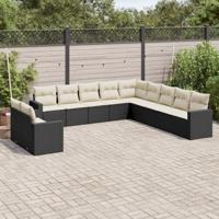 11-delige Loungeset met kussens poly rattan zwart - thumbnail