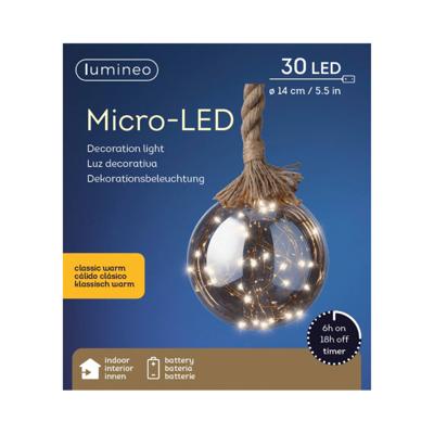 Lumineo Micro LED Kerstbal Batterij Binnen D14 cm Timer KlassiekWarm