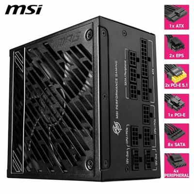MSI MPG A1250GS 1250W PCIE5 80+ Gold voeding (306-7ZPFX11-CE0)