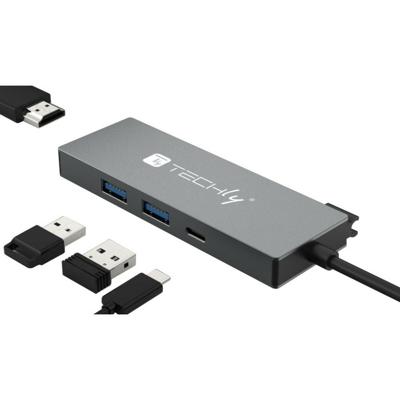 Techly IUSB32C-HUB4HPD laptop dock & poortreplicator Bedraad