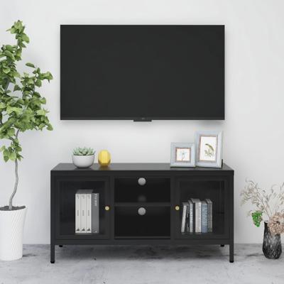 VidaXL Tv-meubel 105x35x52 cm staal en glas zwart