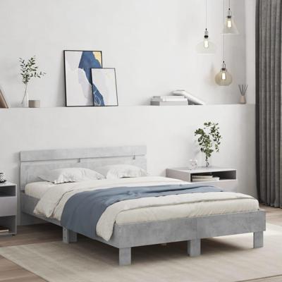 Bedframe met hoofdeinde bewerkt hout betongrijs 120x200 cm