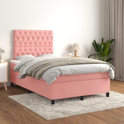 Boxspring met matras fluweel roze 120x200 cm