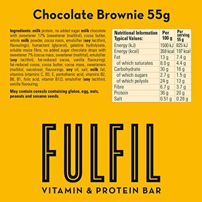 Fulfil Vitamin & Protein Bar Chocolate Brownie (15 x 55 g) - thumbnail
