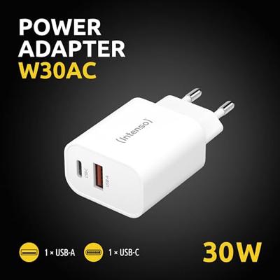 Intenso W30AC USB-oplader 30 W 1x USB-A, 1x USB-C Wit Binnen USB Power Delivery (USB-PD) Intenso W30AC USB-oplader 30 W 1x USB-A, 1x USB-C Wit Binnen USB Power Delivery (USB-PD)