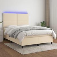 Boxspring met matras en LED stof crèmekleurig 140x200 cm - thumbnail