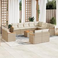 13-delige Loungeset met kussens poly rattan beige - thumbnail