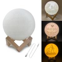 Aangepaste gepatcht 3-Color 3D print maan lamp USB opladen energiebesparend LED nachtlampje met houten houder Base diameter: 8cm - thumbnail