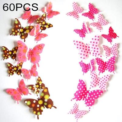 60 PCS Home Decoratie originaliteit PVC 3D Butterfly muur plakken
