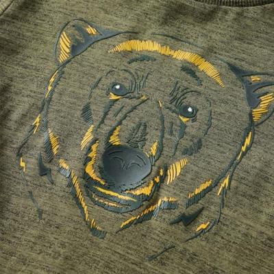 Kindershirt met lange mouwen berenprint 104 gemleerd kakikleurig