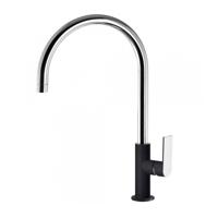 Wastafelmengkraan Tres Loft Colors 1-Hendel Uitloop Gebogen 26 cm Rond Zwart Chroom - thumbnail