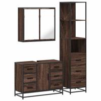 3-delige Badkamermeubelset bewerkt hout bruin eikenkleur - thumbnail