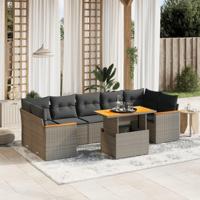 8-delige Loungeset met kussens poly rattan grijs - thumbnail