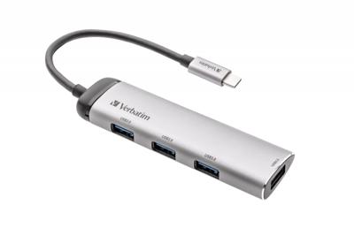 Verbatim 49147 USB-hub 4 poorten USB-A USB 3.2 Gen1 5 GBit/s Met USB-C stekker, LED-weergave Grijs