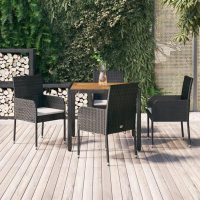 5-delige Tuinset met kussens poly rattan zwart