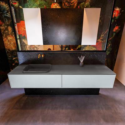 Badkamermeubelset Mondiaz Erin 200 cm met 2 Lades met RIDGE Wastafel Links Dark grey Zonder Kraangaten Greeploos Mat Clay