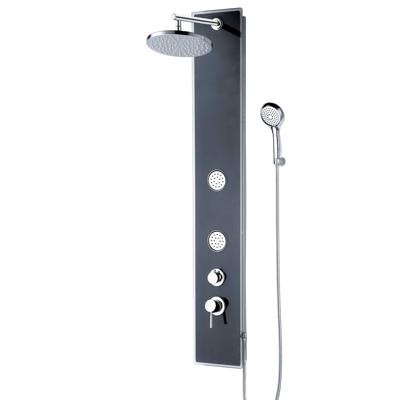 IBIZA glas-douchepaneel met ééngreepsmengkraan, antraciet hoofddouche met antikalk nozzles, Ø ca. 22 cm handdouche met wandhouder, handdouche: Ø ca. 10 cm paneel met veiligheidsglas, maat: (l x IBIZA glas-douchepaneel met ééngreepsmengkraan, antraciet hoofddouche met antikalk nozzles, Ø ca. 22 cm handdouche met wandhouder, handdouche: Ø ca. 10 cm paneel met veiligheidsglas, maat: (l x