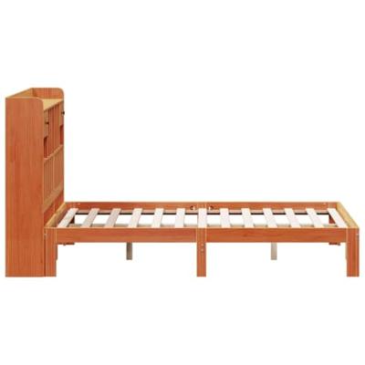 Bed met boekenkast zonder matras grenenhout wasbruin 140x200 cm