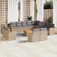 14-delige Loungeset met kussens poly rattan gemengd beige - thumbnail