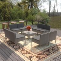 9-delige Loungeset met kussens poly rattan grijs - thumbnail