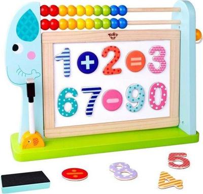 Tooky Toy TKF087 - Dubbelzijdig Magnetisch Kinderbord met Abacus & Cijfers