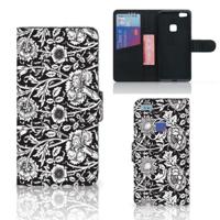 Huawei P10 Lite Hoesje Black Flowers - thumbnail