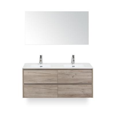 Dante Badmeubelset 120 cm - 4 laden Craft Oak - Keramische Wastafel Wit Cover - met Spiegel
