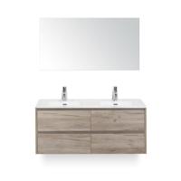 Dante Badmeubelset 120 cm - 4 laden Craft Oak - Keramische Wastafel Wit Cover - met Spiegel - thumbnail