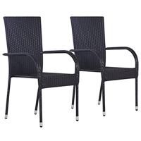 Tuinstoelen stapelbaar 2 st poly rattan zwart - thumbnail