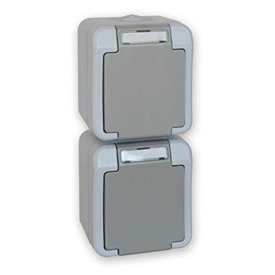 Peranova 102437 Pera Wandcontactdoos dubbel spatwaterdicht Lichtgrijs, Donkergrijs 1 stuk(s)