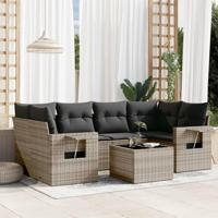 7-delige Loungeset met kussens poly rattan grijs - thumbnail
