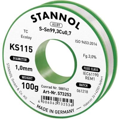 Stannol KS115 Soldeertin, loodvrij Spoel Sn99,3Cu0,7 ROM1 100 g 1 mm Stannol KS115 Soldeertin, loodvrij Spoel Sn99,3Cu0,7 ROM1 100 g 1 mm
