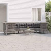 8-delige Loungeset met kussens poly rattan grijs - thumbnail