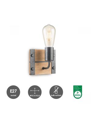 Home sweet home wandlamp denton 1L - hout/burned metal