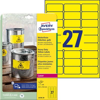 Etiket Avery Zweckform L6105-20 63.5x29.6mm geel 540stuks