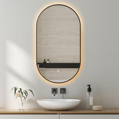 Badkamerspiegel met LED Verlichting en Verwarming 40x75cm - Afimera Ellips - Zwart - Wandspiegel Ovaal - Touch Bediening - Dimbaar - Aanpasbare Lichtkleur