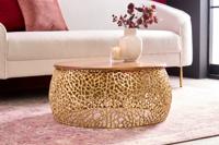Ronde salontafel ABSTRACT LEAF 75cm goud metaal acaciahout filigraan handgemaakt - 43228 - thumbnail