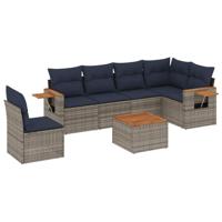 7-delige Loungeset met kussens poly rattan grijs - thumbnail