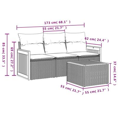 4-delige Loungeset met kussens poly rattan grijs - thumbnail