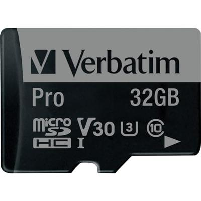 Verbatim PRO microSDHC-kaart 32 GB Class 10, UHS-I, UHS-Class 3 Incl. SD-adapter