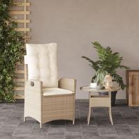 Tuinstoel verstelbaar met kussens poly rattan beige - thumbnail