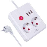 Maclean stekkerdoos, verlengkabel 2 stopcontacten + 3xUSB, 110-240V AC 50/60Hz, 2,1A max 2500W, 3 m, wit, MCE388 W - thumbnail