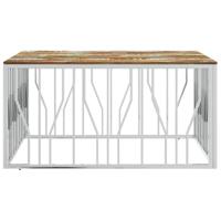 Salontafel roestvrij staal en massief gerecycled hout zilver - thumbnail