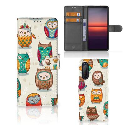 Sony Xperia 5II | Telefoonhoesje | Met pasjeshouder | Vrolijke Uilen