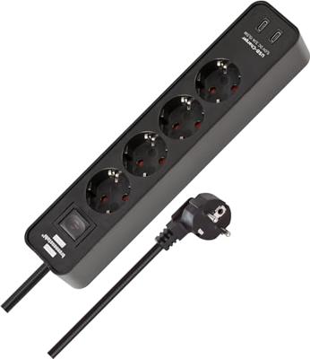 Ecolor 4-voudige stekkerdoos met USB-oplaadaansluiting (stopcontact met 2x USB C, schakelaar en 1,5 - thumbnail